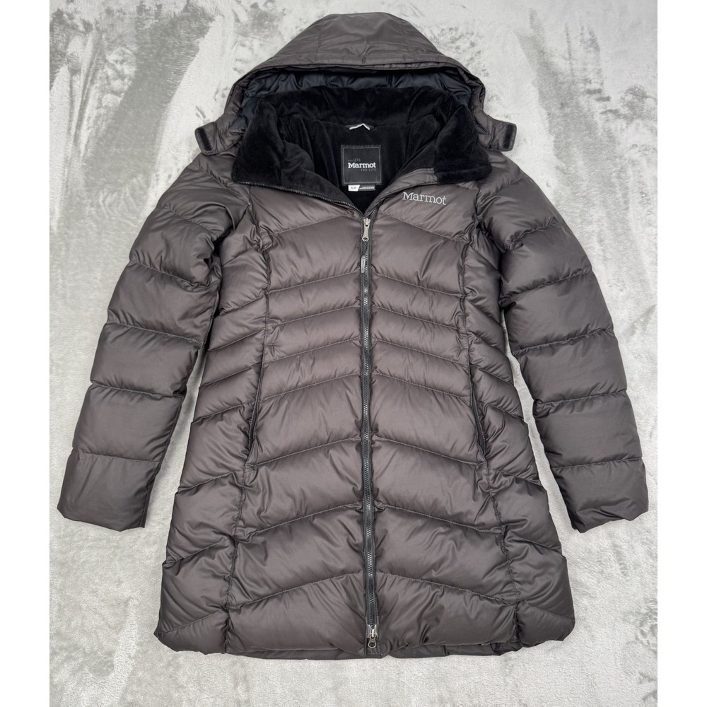 Marmot Gray‎ Goose Down Parka Womens Small Puffer Coat Hooded 700 Winter Jacket